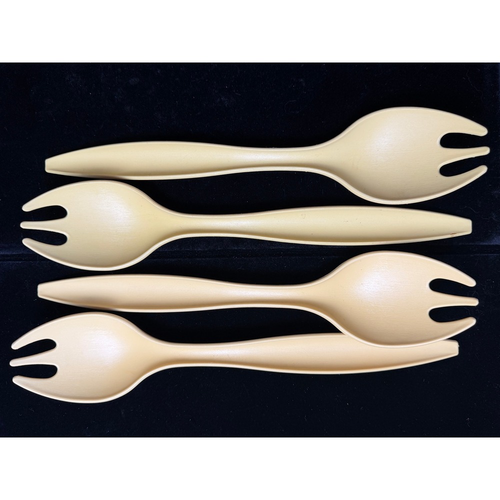 Vintage Tupperware Spork Set of 4 Cream Plastic Spoon Fork Utensils Camping